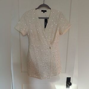 Sequin Wrap Mini Dress - Cream